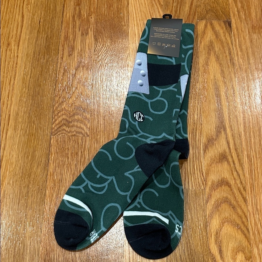 HGC tall crew socks graphic design Green Patterned Socks large / xl new - Picture 2 of 7